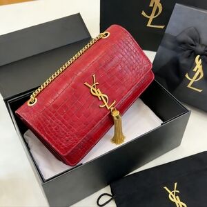 <AUTHENTIC>YSL Red Croc Embossed Chain Bag